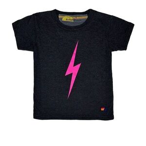 Aviator Nation Kids Black Shirt with Pink Lightning Bolt Size 12